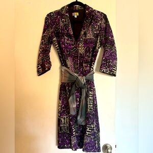 Cool Retro style DEMA Silk Shirt Dress with contrasting belt M